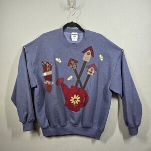 Vintage Jerzees Sweatshirt Womens Extra Large Gardening Birds Applique Crewneck‎